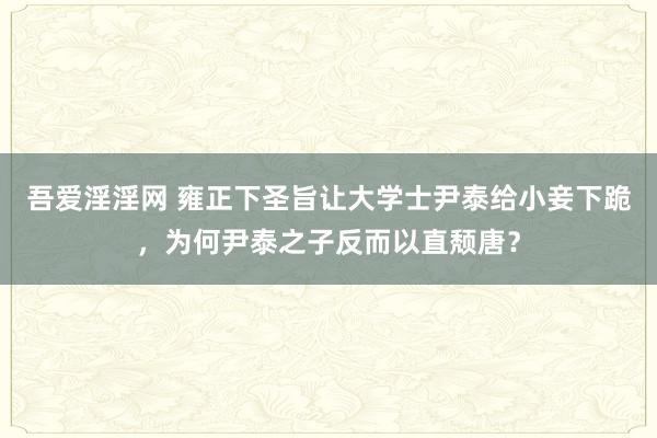 吾爱淫淫网 雍正下圣旨让大学士尹泰给小妾下跪，为何尹泰之子反而以直颓唐？