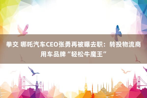 拳交 哪吒汽车CEO张勇再被曝去职：转投物流商用车品牌“轻松牛魔王”
