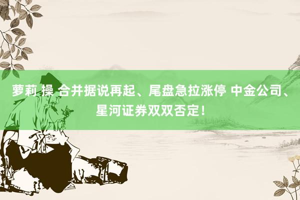 萝莉 操 合并据说再起、尾盘急拉涨停 中金公司、星河证券双双否定！