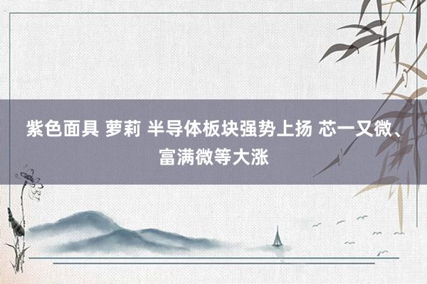 紫色面具 萝莉 半导体板块强势上扬 芯一又微、富满微等大涨