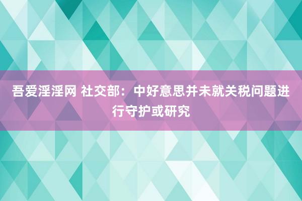 吾爱淫淫网 社交部：中好意思并未就关税问题进行守护或研究